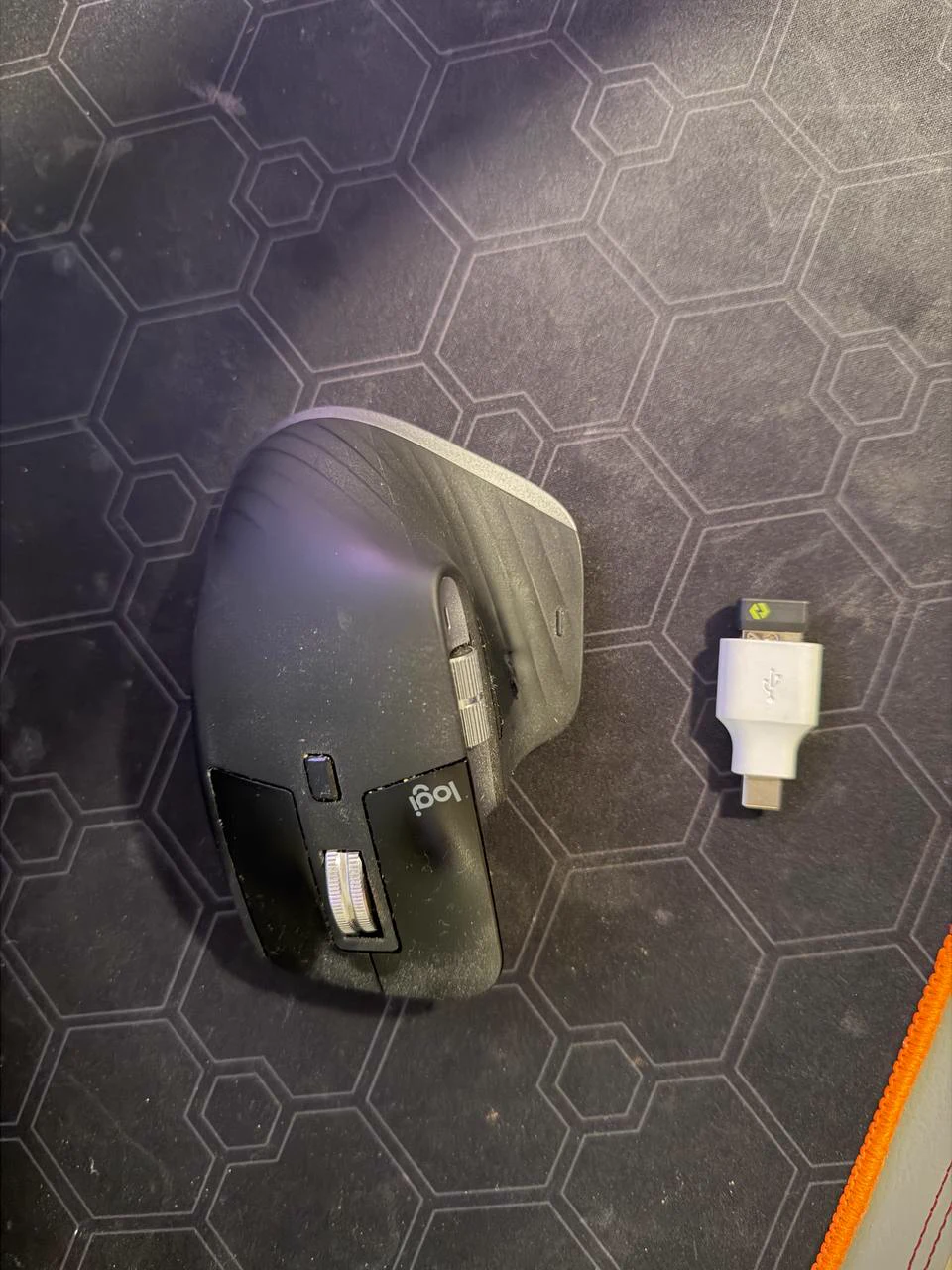 Graphite Logitech MX Master 3S mouse with receiver and USB-C adapter