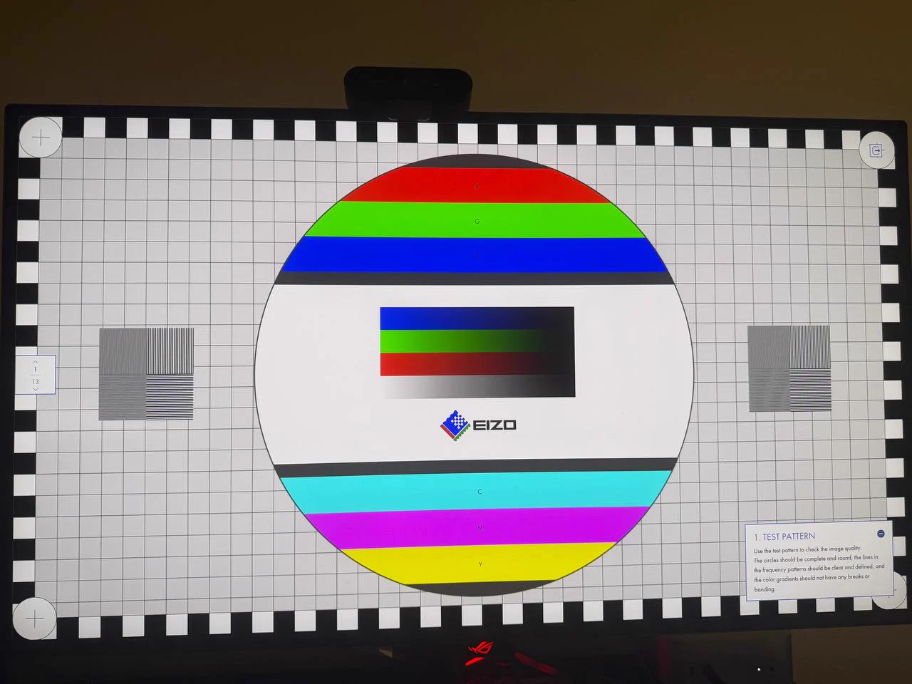 ASUS PG32UCDMR displaying the EIZO monitor test pattern