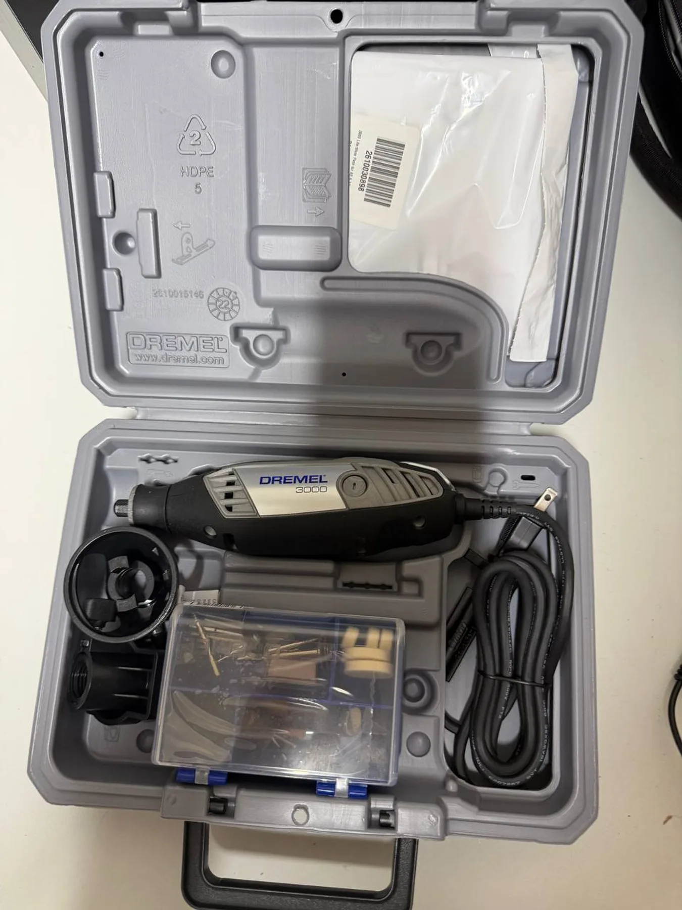 Dremel 3000 rotary tool kit opened with accessories