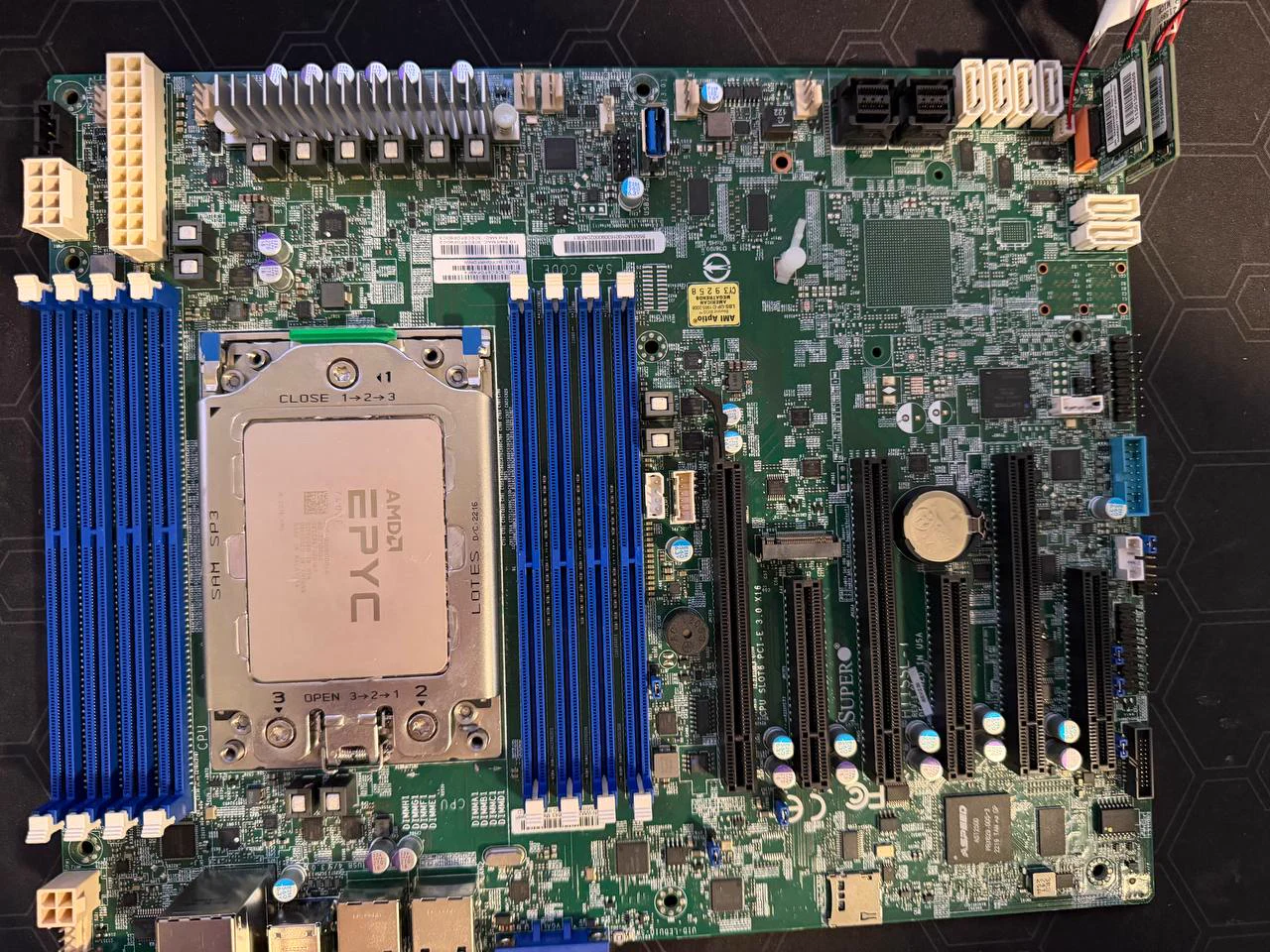 Supermicro H11SSL-i motherboard with AMD EPYC 7402P installed