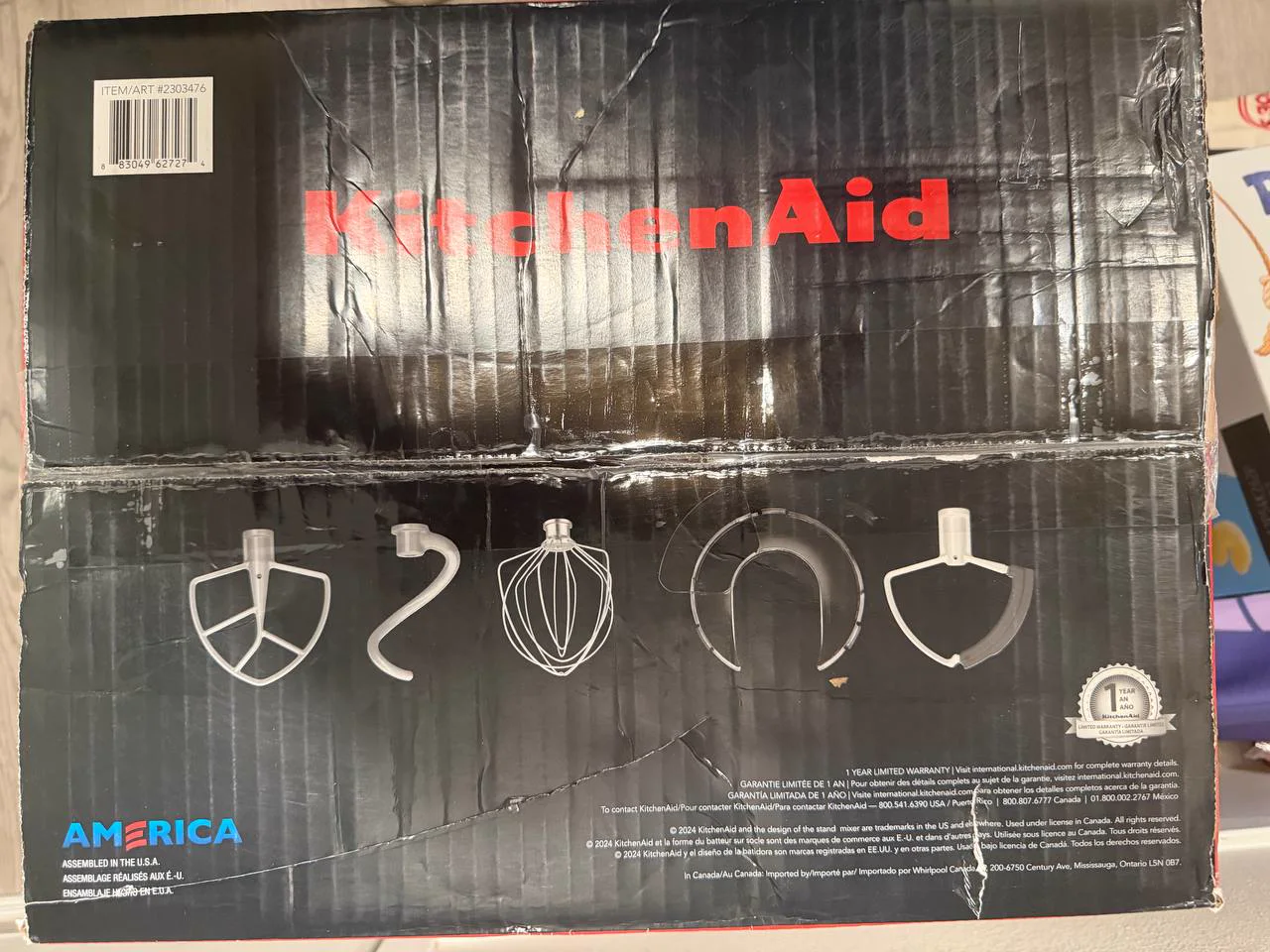 KitchenAid KSM60SECXER retail box showing included attachments