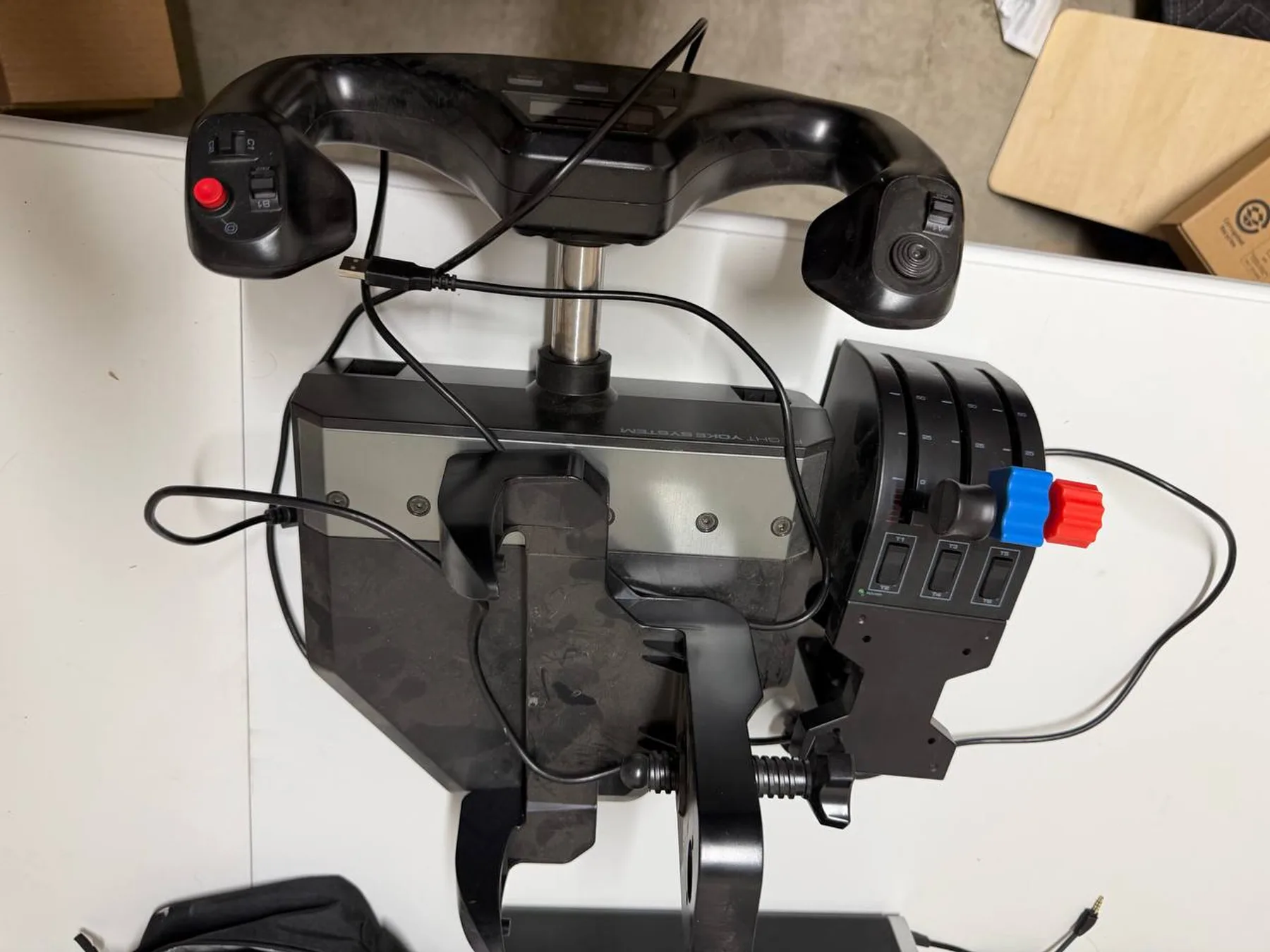 Logitech flight yoke with three-lever throttle quadrant