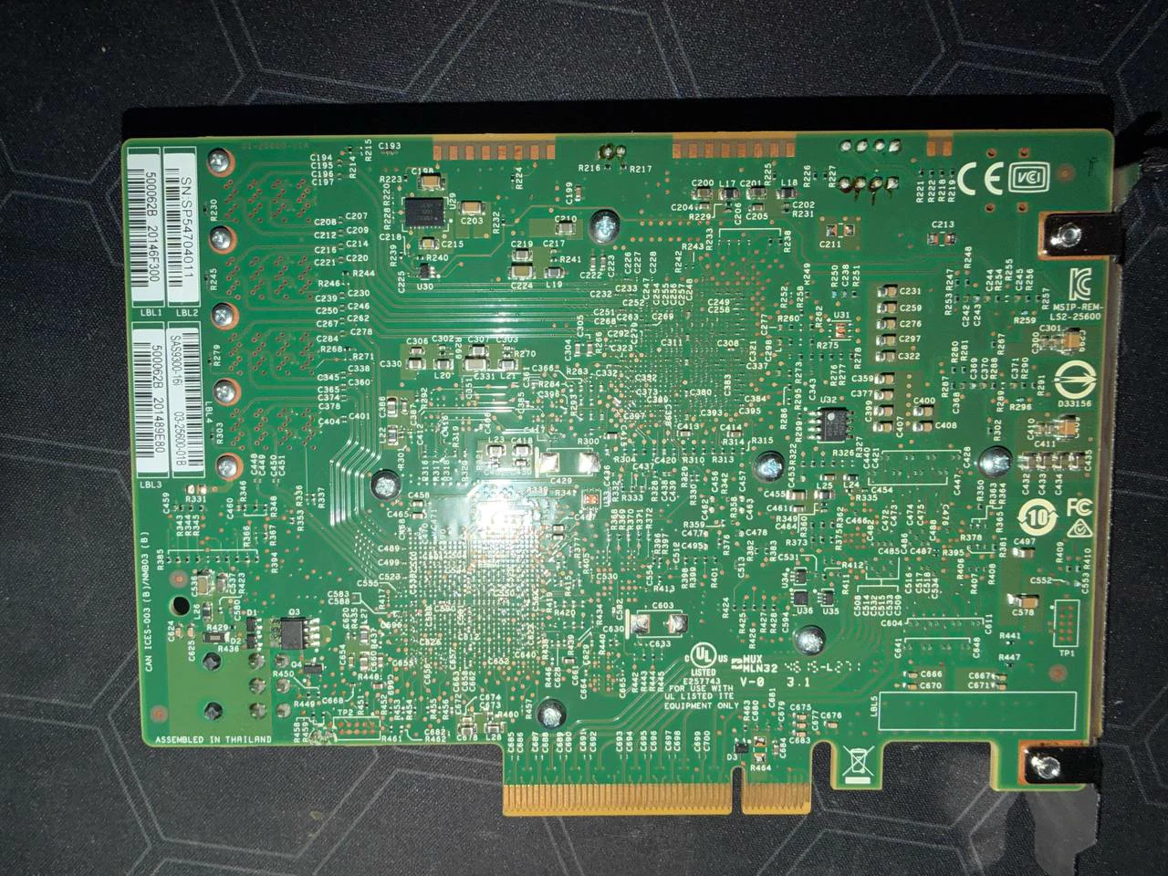 Back of LSI SAS 9300-16i HBA showing part labels