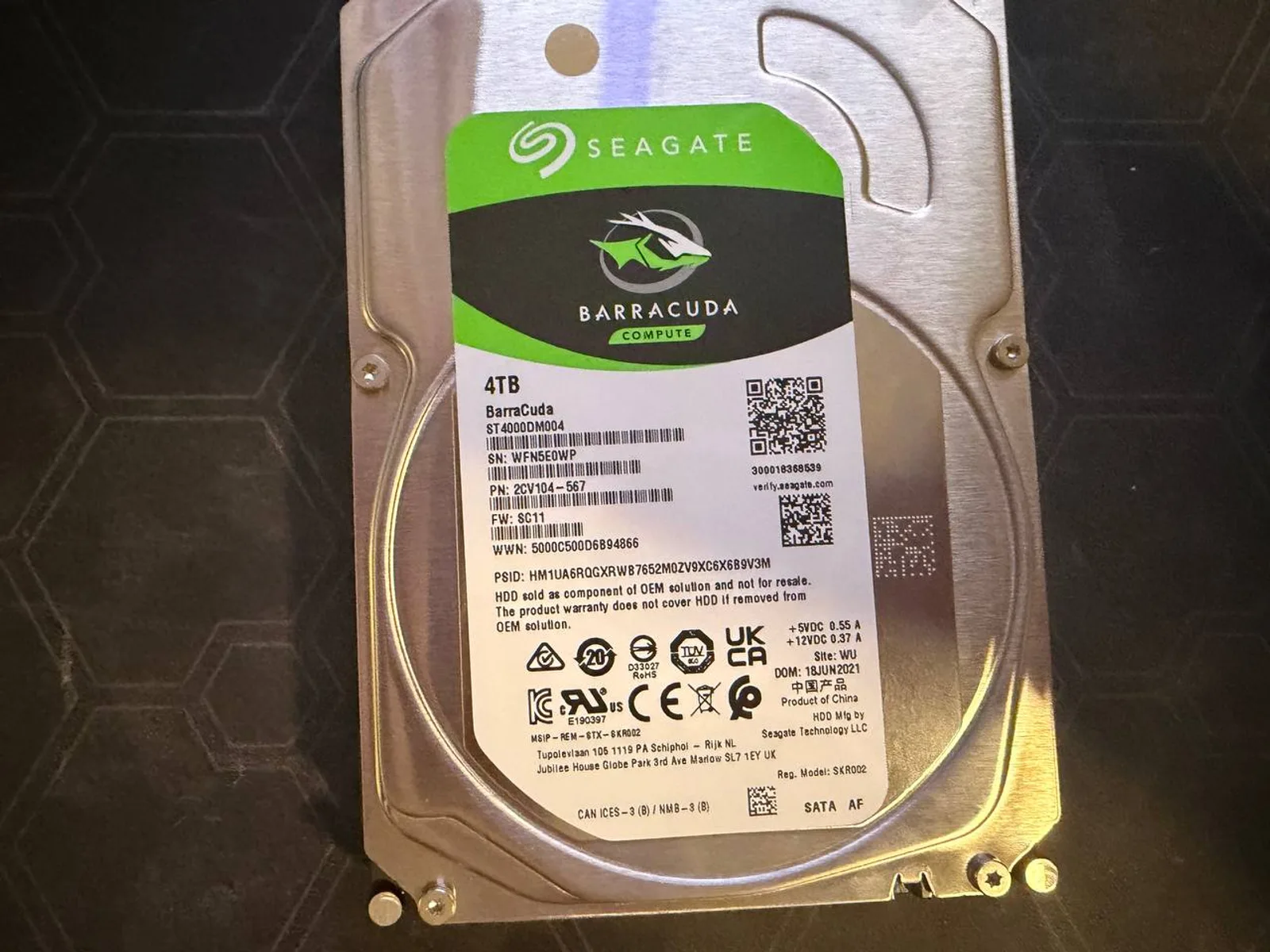 Seagate BarraCuda Compute 4TB hard drive serial WFN5E0WP