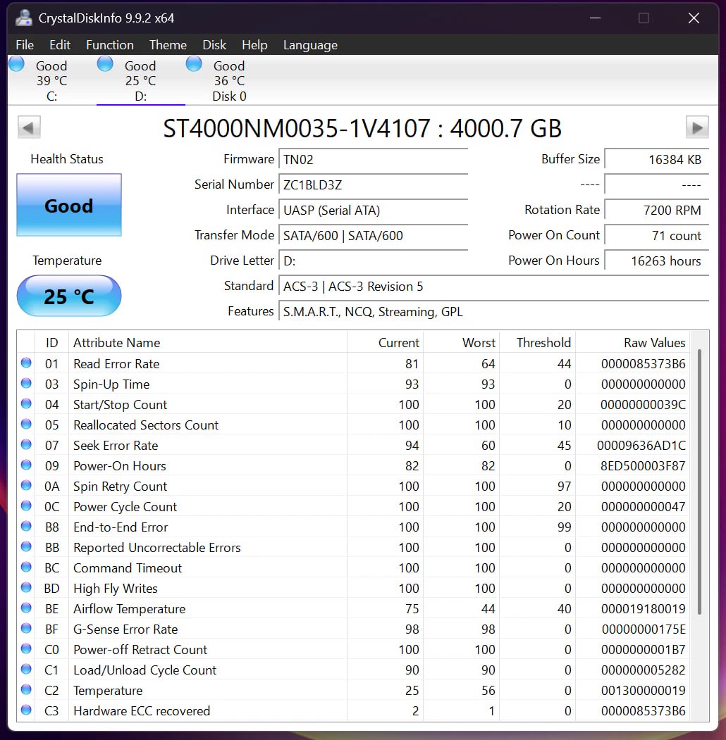 CrystalDiskInfo report for Seagate Enterprise 4TB serial ZC1BLD3Z
