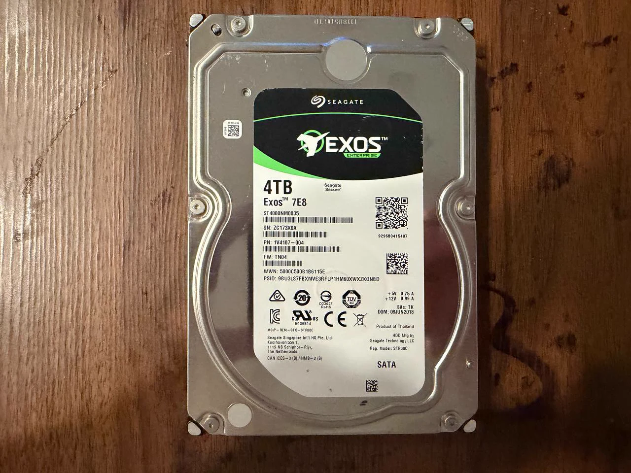 Seagate Exos 7E8 4TB drive serial ZC173X0A