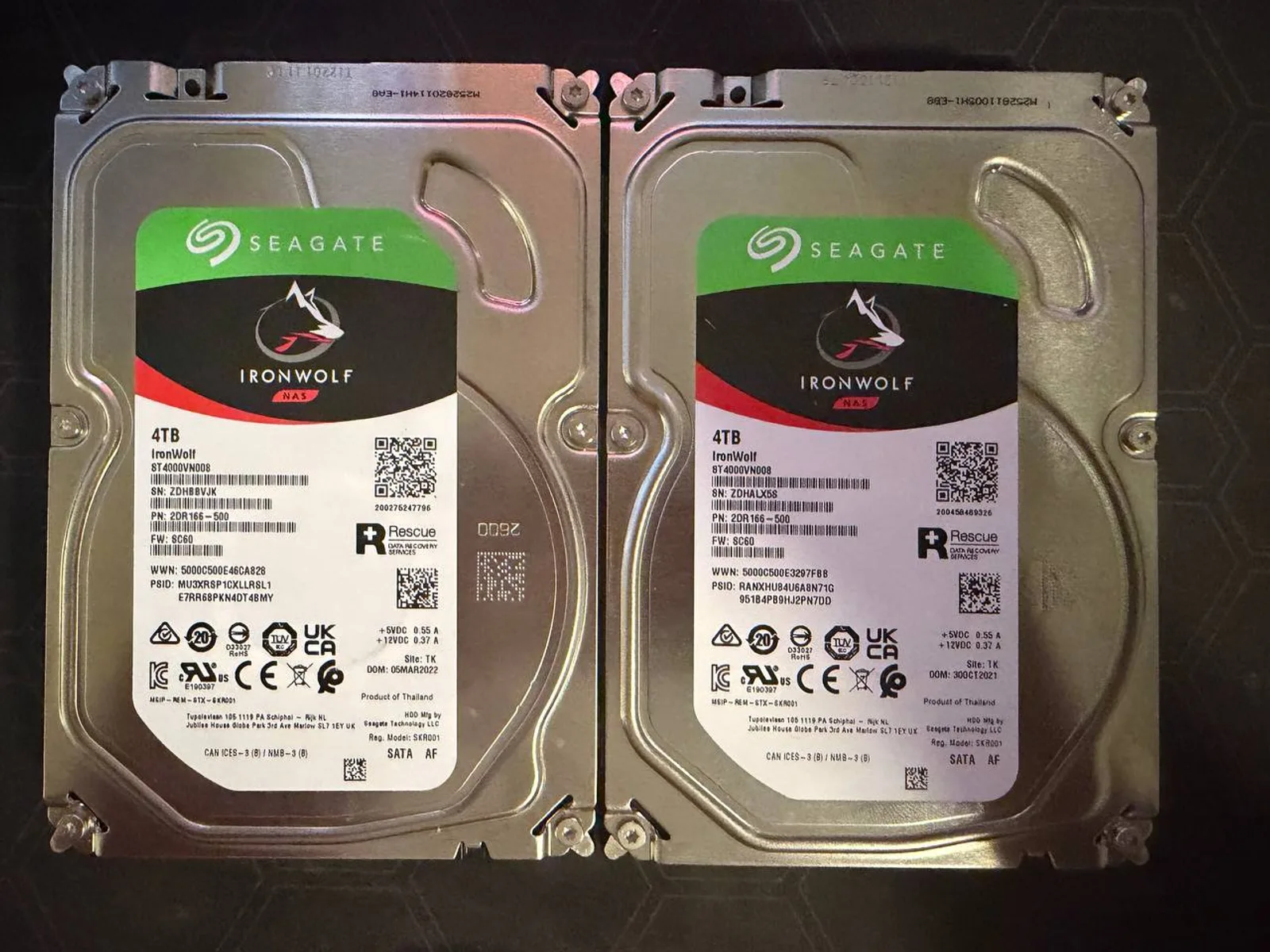 Two additional Seagate IronWolf 4TB NAS hard drives