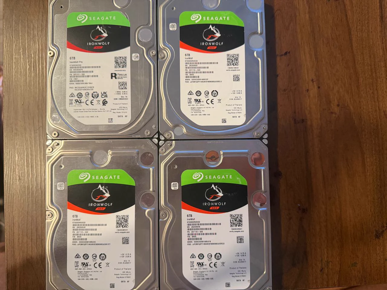 Four actual Seagate IronWolf 6TB hard drives including one IronWolf Pro