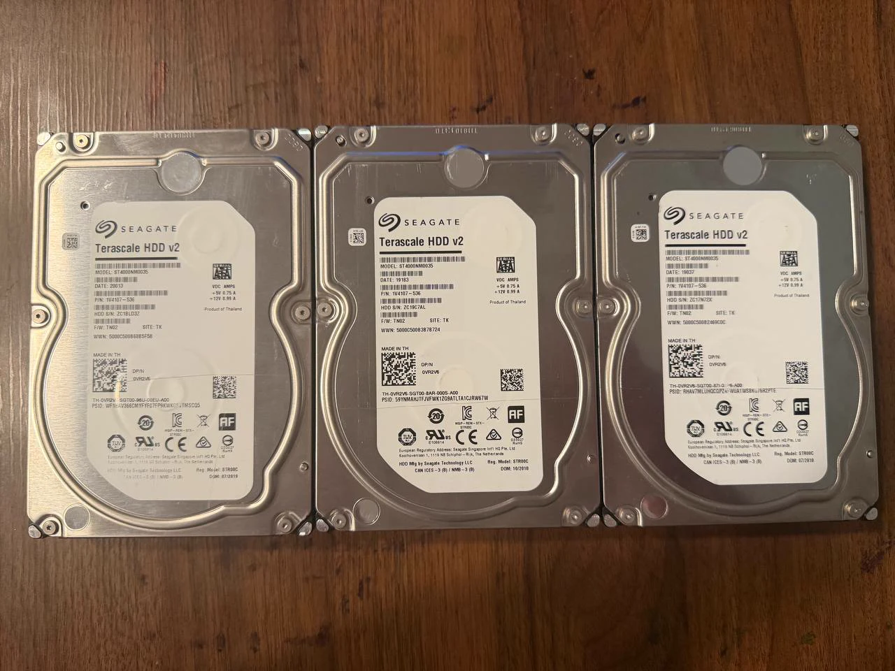 Three actual Seagate Terascale 4TB enterprise hard drives